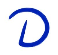 A stylised letter D in dark Blue. 