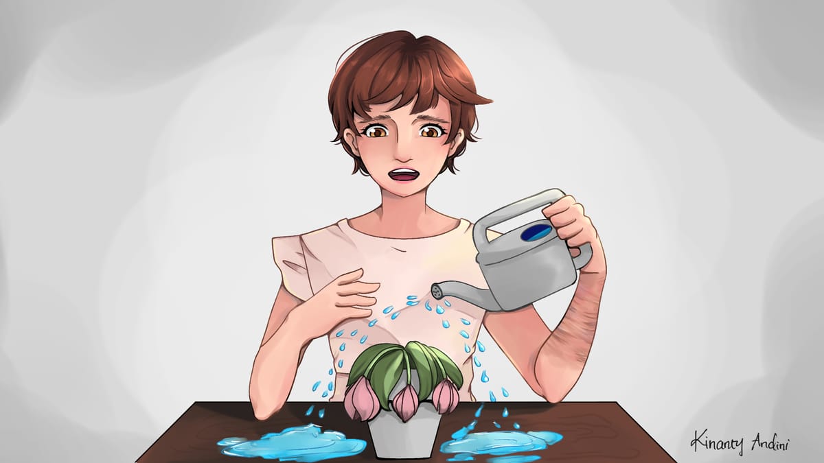 Illustration of Lea watering plants